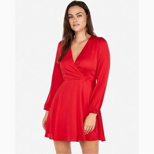 Express Vibrant Red Long Sleeve Dress